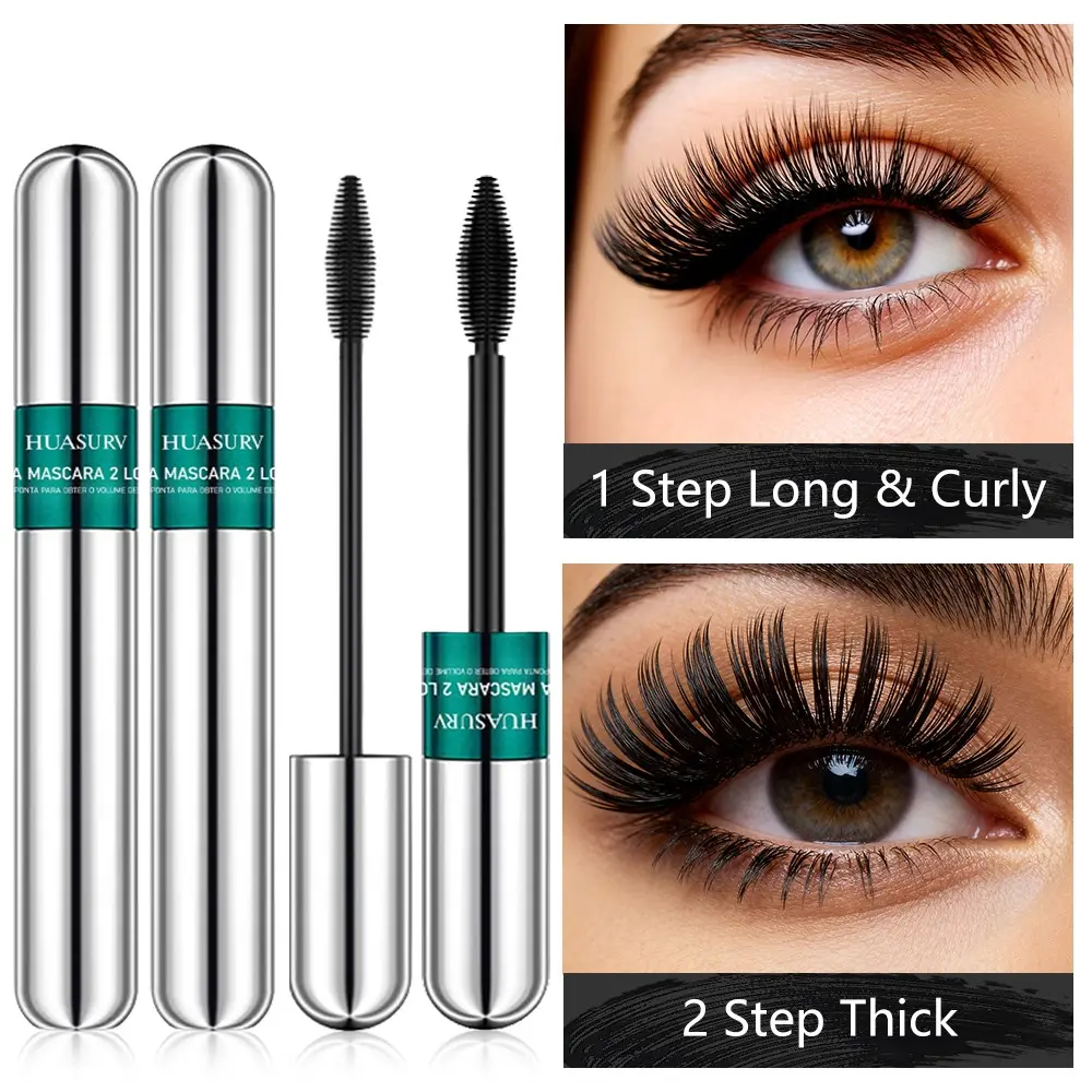 Two-Pack Huasurv Dual-Effect Beauty Mascara, Volume Mascara, Voluminous Mascara, Natural Long-Lasting Lashes, Volumizing & Curling, Smudgeproof, Multi-Effect, Eye Makeup