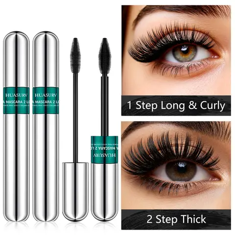 Two-Pack Huasurv Dual-Effect Beauty Mascara, Volume Mascara, Voluminous Mascara, Natural Long-Lasting Lashes, Volumizing & Curling, Smudgeproof, Multi-Effect, Eye Makeup