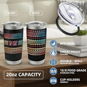 20oz 304 stainless steel travel mug with hidden message, sarcastic design funny coffee cup, unique, suitable as a gift for men and women, coworker travel mug gift, black leak-proof sarcastic funny 'You keep me sane' message mug.