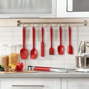 1/6/7-piece Red Silicone Kitchen Utensils Set   Heat Resistant Non-Stick Cooking Tools with Stainless Steel Handles, Food Grade, Dishwasher Safe for Modern Kitchen