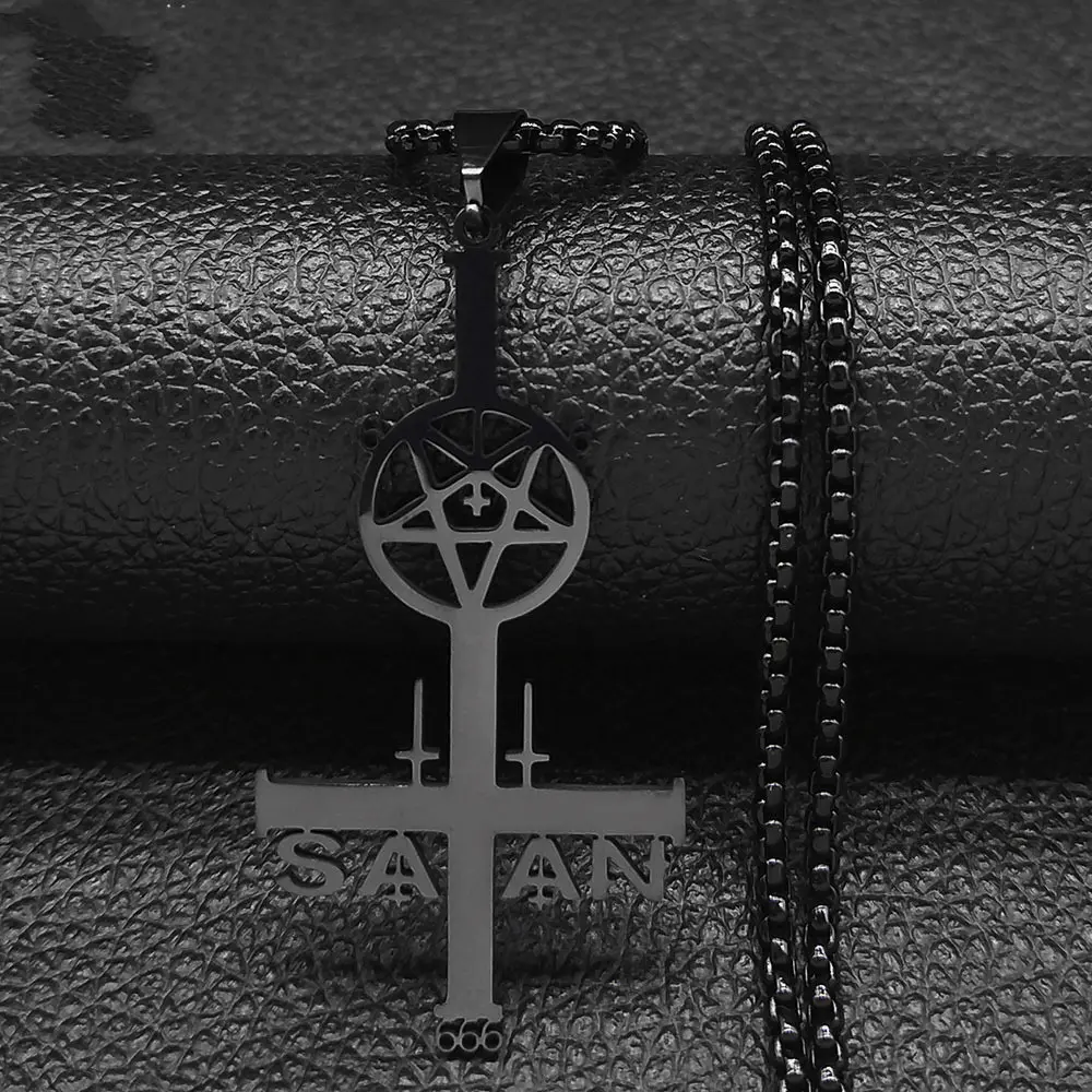 Inverted Cross Stainless Steel Necklace Fashion Personalized Five-pointed Star Cross Pendant