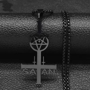 Inverted Cross Stainless Steel Necklace Fashion Personalized Five-pointed Star Cross Pendant
