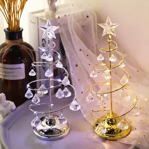 LED Crystal Christmas Tree Ornament – Electroplated Ironwork Tree Decorations, Illuminated Crystal Display Stand, Holiday Gifts, Home Décor Night Light