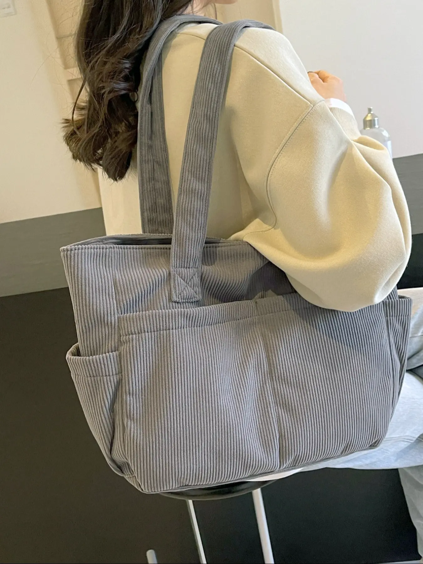 Women's Casual Plain Shoulder Bag, Large Capacity Lightweight Fabric Tote Bag for Fall & Winter, Everyday Work Bag, Perfect for Travel, Work and School, Trendy Fashionable Versatile Bag
