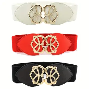 3 Pieces Plus Size Elastic Waistband Fashion Heart Alloy Buckle Elastic Band Clothes Skirt Waist Belt Plus Size Elastic Waistband