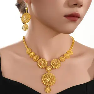 24K Golden Plated Indian Bridal Jewelry Set - Heavy Duty Statement Necklace & Earrings with Large Statement Piece, Wedding, Party, Everyday Jewelry - Women's Luxury Wedding Set in Elegant Box - Perfect for Indian, Arabic, Dubai Weddings