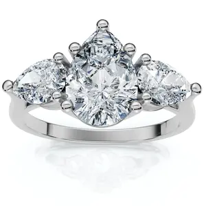 2Ct TW Pear Shape Three Stone Diamond Engagement Ring in 14k Gold Lab Grown