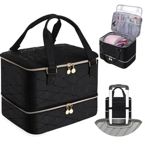 Nail Polish Organizer Case Hold 40+ Bottles (15ml/0.5 fl.oz) and Led Nail Lamp, Nail Supply Organizers and Storage for Nail Tech, Nail Dryer Case Nail Polish Bag Nail Kit Organizer (BLACK)