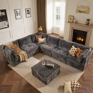 Weaxty 130.7" U-Shaped Modular Sectional Sofa - Comfy Cloud 6-Seater with Ottoman, TikTokShopBlackFriday,Deep Seat Linen Couch for Living Room,Comfort & Stylish Design