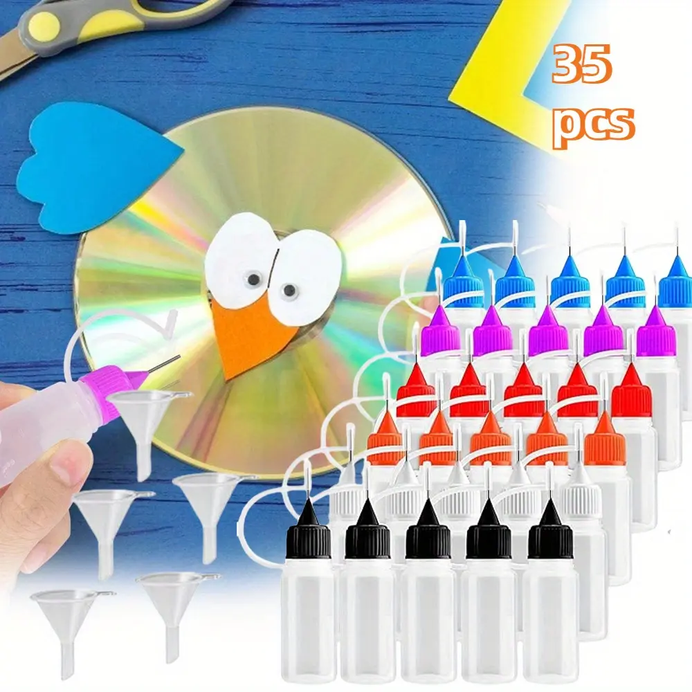 30Pcs Translucent ABS Plastic Precision-Tip Applicator Bottle Set (10ml/0.34 fl oz) with 5 Metal Mini Funnels - Needle-Tip Glue Containers for DIY Crafts, Home Improvement Supplies, Home Supplies