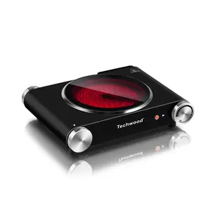 Techwood 1200W Portable Electric Stove with Infrared Ceramic Cooktop Adjustable Temperature Control Non-Slip Feet Silver Compact for Kitchens Dorms RVs Offices Top Touch Single Burner electric stove hot plate Cast-Iron Stainless Steel gestove Induction Co