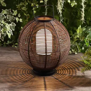 JONATHAN Y Jigu Outdoor Woven Globe Asian LED Lantern , for bedroom, living room, foyer, hallways, dining room, dorms