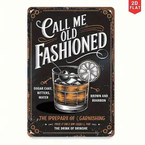 Aluminum Retro Old Fashioned Whiskey Bar Sign Vintage Bourbon Speakeasy Decor for Man Cave Home Bar Office Kitchen Wall Art