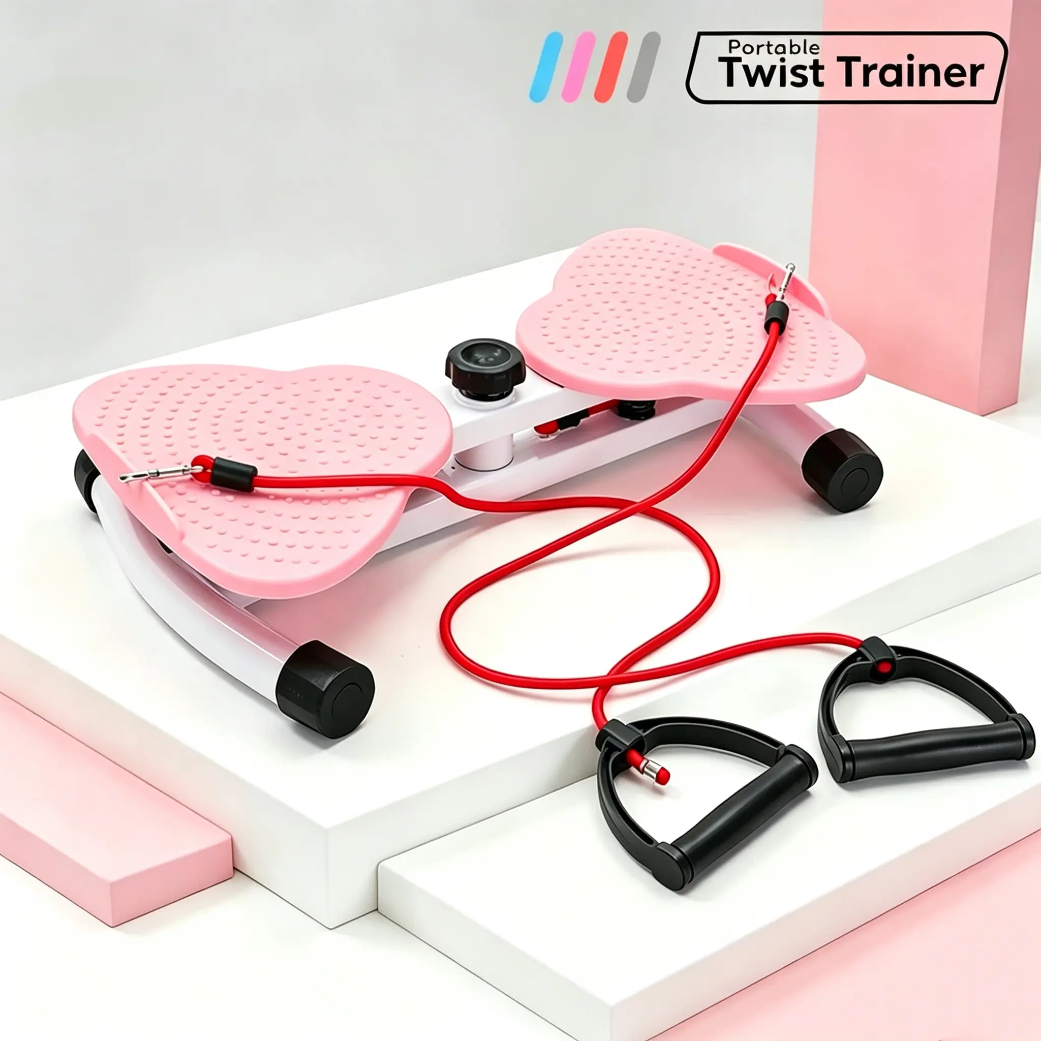 Women Beginners' Adjustable Waist Twister Board with Resistance Pull Rope - Silent Dual Shaft Core Trainer, Acupressure Non-Slip Footplate Fitness Equipment for Home Indoor Fat Burning Workouts