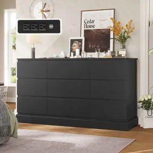 Sikaic Modern Design Wide 9-Drawer TV Stand Dresser with Power Outlets Large Storage for Small Spaces Apartment Home Organization Bedroom Furniture