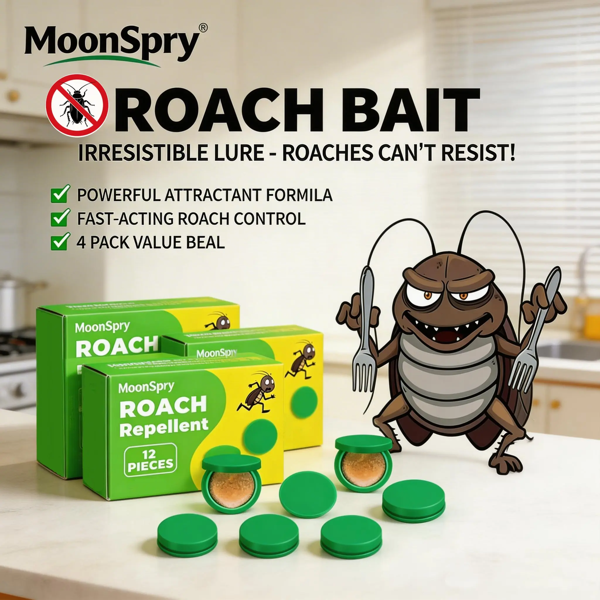 MoonSpry Cockroach Gel Bait Pest Control Kit - Powerful Roach Killer & Rat Repellent Pouches, Multi-Surface Microfiber Floor Mop for Indoor (Domestic, Dormitory, Kitchen) & Outdoor Infestation Control, Bug Killer Cockroaches, Cockroach Repellent Cockroach