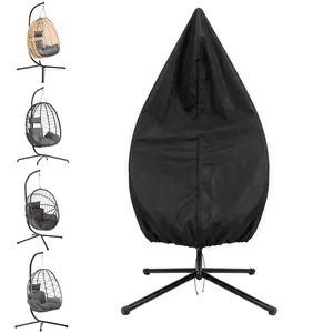 Outdoor Egg Chair Cover with Zipper, Waterproof All-Weather Hanging Swing Chair Protector, Fits Most Single Wicker Egg Chairs with Stand, Black