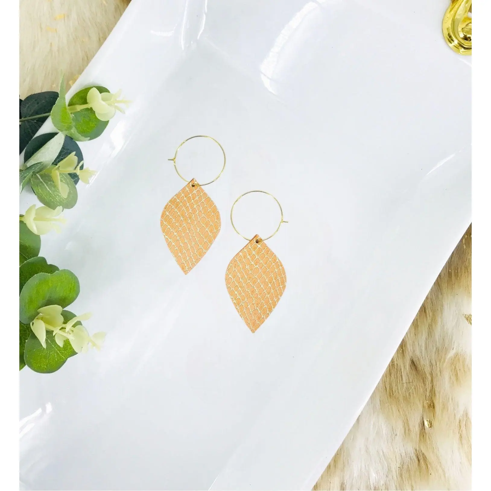 Apricot Gold Snake Leather Hoop Earrings - E19-2235