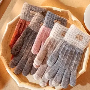 Unisex Knitted Gloves, Warm Touchscreen Gloves, Skin-friendly Thickened Fleece Lining Design, Elastic Cuffs, One Size Fits All, Suitable for Outdoor Wear, Perfect for Outdoor Leisure and Christmas, Halloween, Thanksgiving, Valentine's Day Gifts