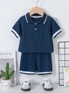 Two-Piece Set Toddler Boy's Solid Short Sleeve Polo Shirt & Shorts Set, Casual Fashion Cozy Two-piece Outfits for Daily Outdoor Wear, Toddler Boys Clothing for Summer, Kid Solid Color Suit, Clothes Kids