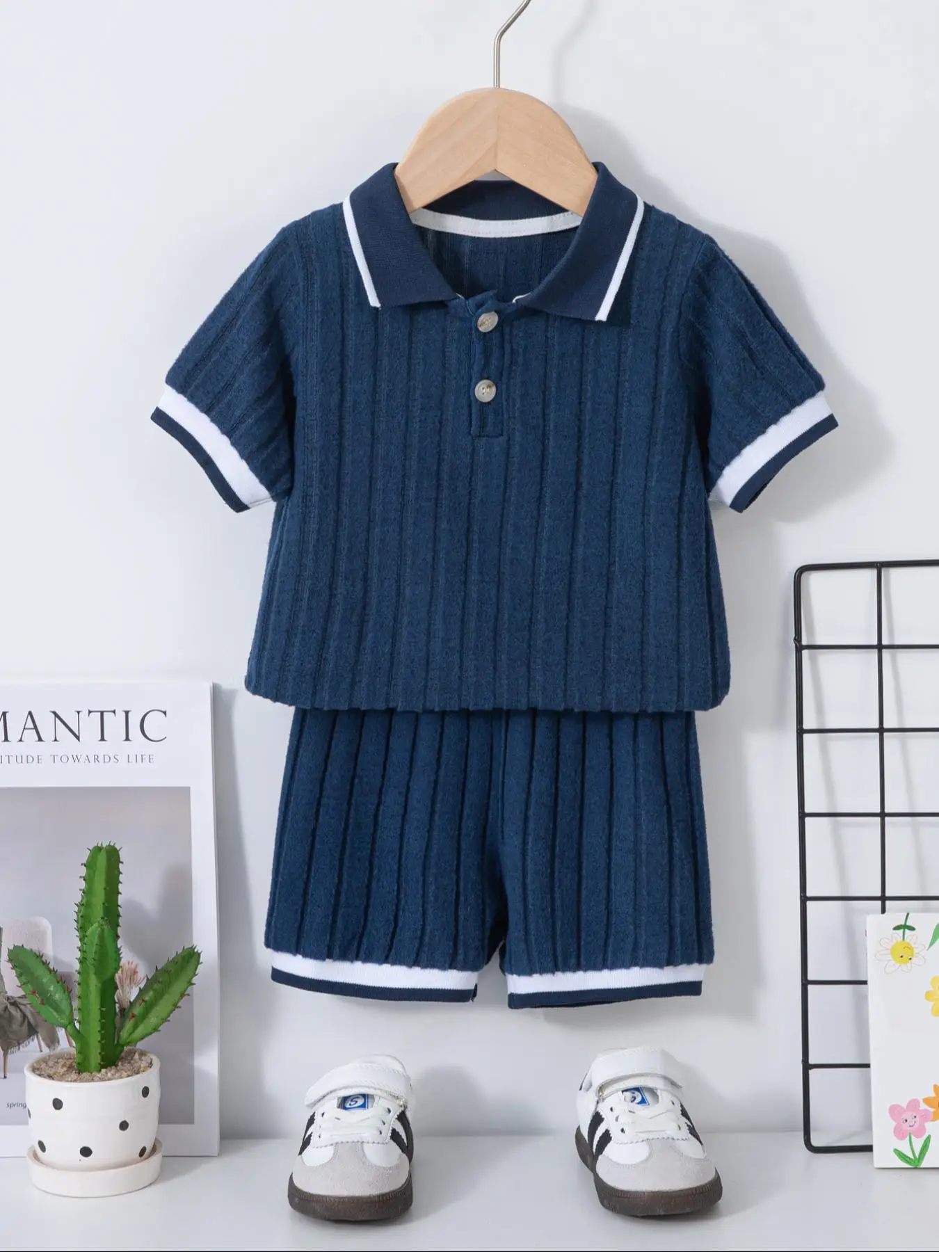 Two-Piece Set Toddler Boy's Solid Short Sleeve Polo Shirt & Shorts Set, Casual Fashion Cozy Two-piece Outfits for Daily Outdoor Wear, Toddler Boys Clo