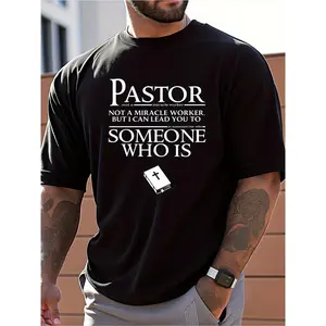 Men's Black Pastor Slogan T-Shirt - 100% Cotton Comfort Fit Short Sleeve Tee with Inspirational Religious Quote, Casual Summer Wear & Thoughtful Gift for Pastors, Casual Attire | Round Neckline | Comfortable Fit