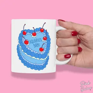 PINK GALORE Aquarius Baby 11OZ Ceramic Mug for Hot and Cold Iced Drinks | Microwave Safe, Dishwasher Safe | Drinkware for Coffee, Matcha & Tea Lovers | Horoscope Szn Zodiac Mug | Birthday Gift For Her |