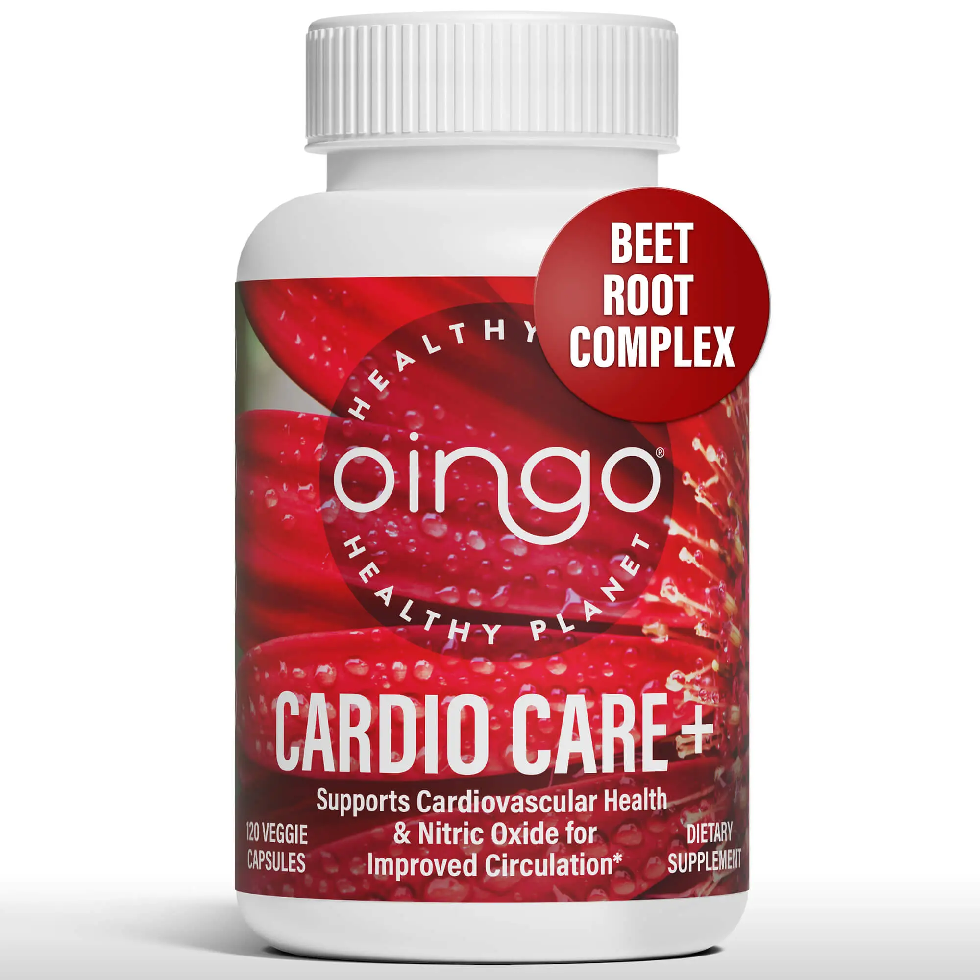 Cardio Care + Heart Health Formula — Nitric Oxide Booster with Beet Root Powder, Grape Seed Extract, Taurine, B Vitamins for Blood Flow & Blood Pressure Support, Gluten Free, 120 Veggie Capsules