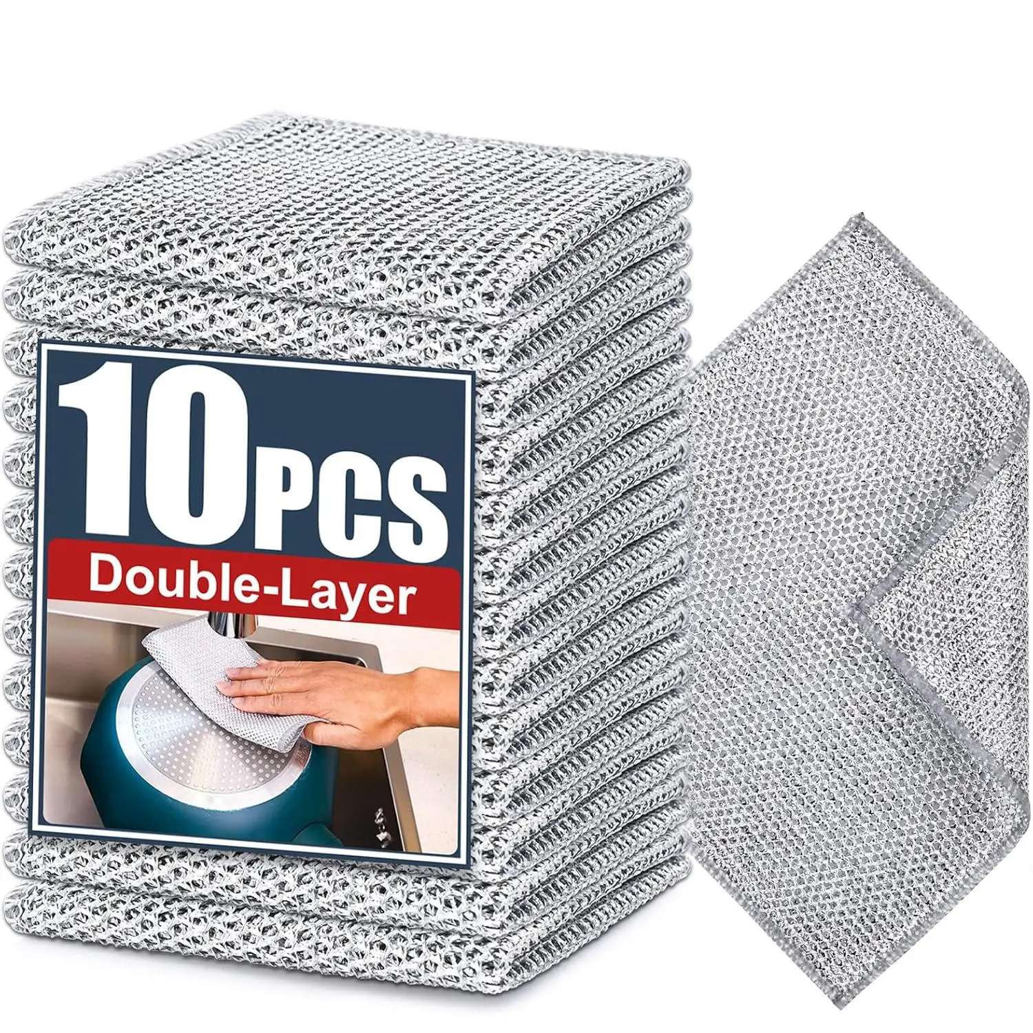 Stainless Steel Dishwashing Cloth, 10pcs/set Reusable Double-sided Scratch Resistant Dish Cloth, Suitable for Wet and Dry Cleaning, Kitchen Cleaning T