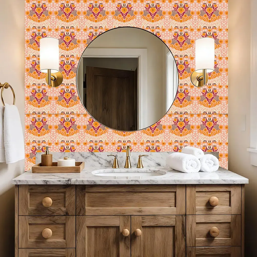 Boho Floral Wallpaper, Peel and Stick, Mould-Proof, Waterproof, Self-Adhesive, for Bathroom, Living Room, Bedroom