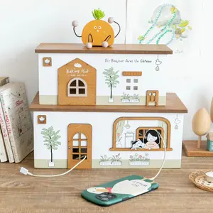 Wooden Cable Management Box, Desktop Cable Storage Box, Multifunctional Cable Management Box for Home & Office Use, Cable Organizer