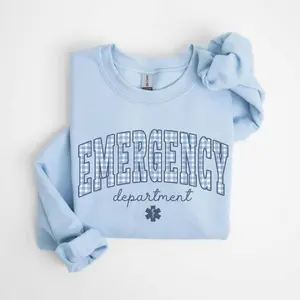 Emergency Department T-Shirt or Sweatshirt, ER Nurse Gingham Work T-Shirt, Emergency Room Shirt, Emergency Nurse, ER Tech, EMT Paramedic, Cotton Crewneck Fabric