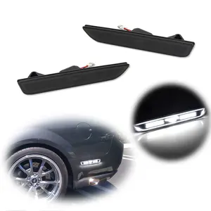 2pcs For 2010 2011 2012 2013 2014 Ford Mustang Smoked White LED Rear Side Marker Signal Lamps Lights, Replace Part# AR3Z-15A201-D