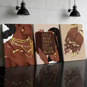 3-Pack Wood Frame Canvas Art Posters, Artwork, African Women Confidence Quotes, Modern, Motivational Home Decor, Waterproof, Living Room & Hallway Wall Art