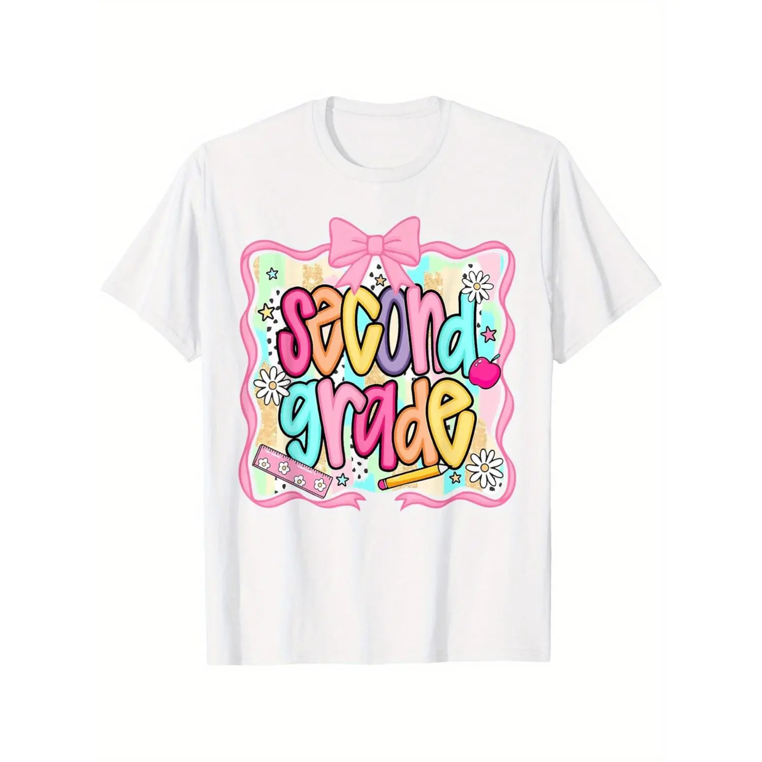 Second Grade Pencil Back To School Teachers Boys Girls T-Shirt Boys Girl Summer Spring/Summer Comfortable and Easy Going Round Neck T-Shirt Boys Design Breathable Popular Appeal Best Gift For Kids