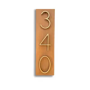 Wood Address Plaque with Metal House Numbers - Vertical Handmade Cedar Wood Plaque with 5-inch Floating Numbers for Outdoor Use