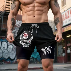 Unisex Double-Layer Sports Shorts Graphic Shorts Sleep Token Band Shorts Camo Shorts Streetwear Shorts Outfits Short Shorts Vacation Outfits Shorts