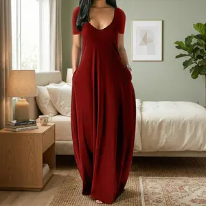 Casual Loose Plus Size Maxi Dress V-Neck Loungewear Nightgown S-5XL