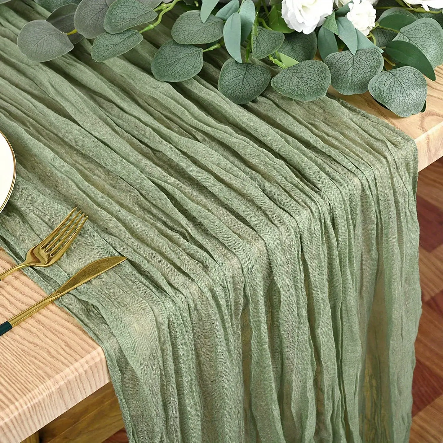 1pc Wrinkled Table Flag, Cheesecloth Table Runner, Gauze Tablecloth, Versatile, Easy Maintenance, Durable, Bohemian Country Decoration, Wedding Decoration Reception, Bridal Shower, Holiday Party, Bohemian Charm