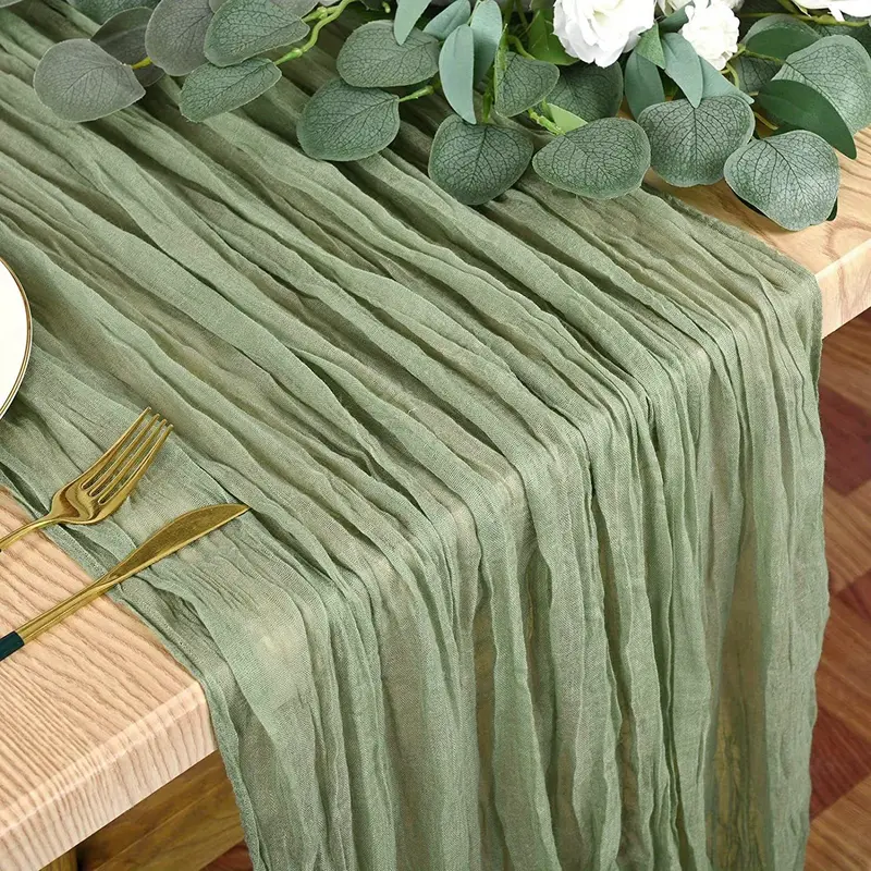 1pc Wrinkled Table Flag, Cheesecloth Table Runner, Gauze Tablecloth, Versatile, Easy Maintenance, Durable, Soft Texture, Bohemian Country Decoration, Wedding Decoration Reception, Bridal Shower, Holiday Party, Bohemian Charm