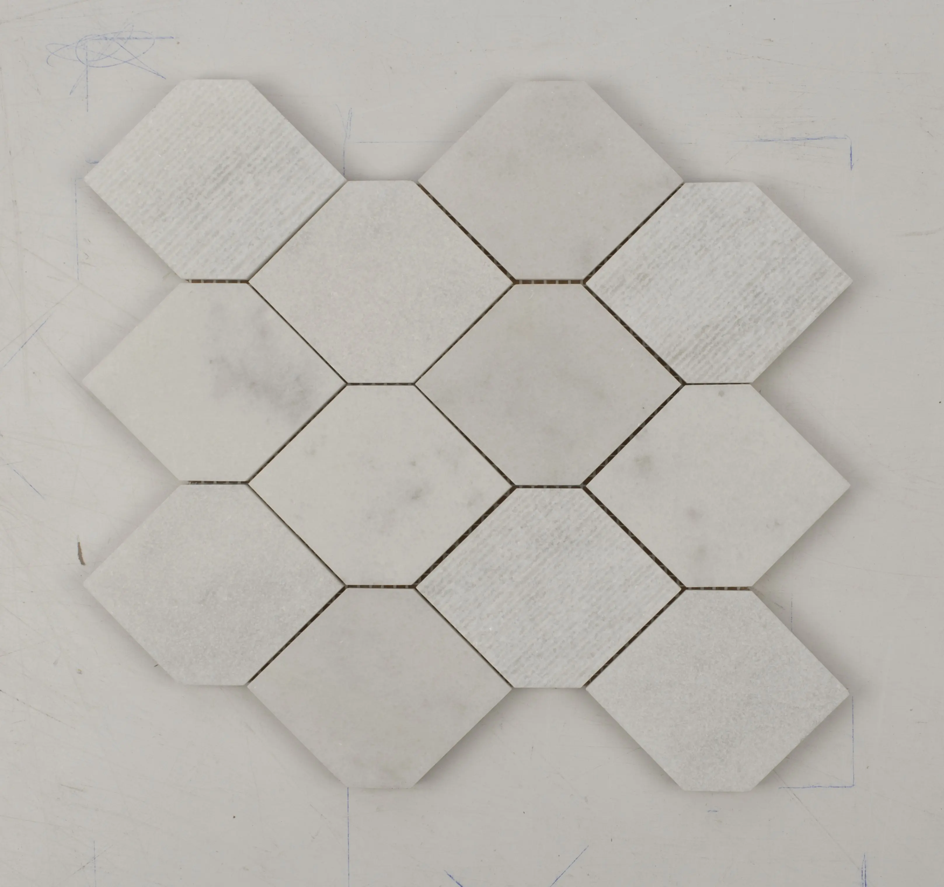 Bianco Nieve Stretch Geometric Hexagon Shape Marble Mosaic Tile - Mixed Surface Hexagon Flooring for Home Improvement Building Supplies