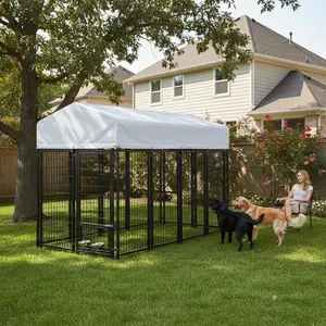 ORANLAND 7.8x4x6FT Heavy Duty Outdoor Dog Kennel – Secure Welded Steel with Lock, Waterproof Roof & 2 Rotating Bowls