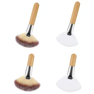 4Pcs Fluffy Short Handle Soft Bristle Esthetician Fan Brushes Face Makeup Tools for Powder Blush Highlighter Body Powder