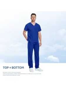 Elastic Uniform Short Sleeve Set Men Breathable Workwear For Hospital Beauty Salon All Season