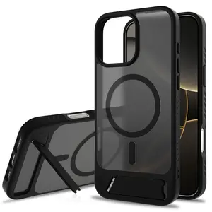 for iPhone 16 15 14 13 Pro Max Case High Quality for Magsafe Magnetic Adjustable Phone Stand Back Cover Hard PC & Soft TUP Edge Heavy Duty Anti-Drop Protective Cases