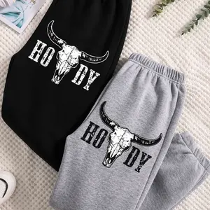 H0wdyy & Bull Head Printed Drawstring Waist Sweatpants, Casual Pocket Jogger Pants for Daily Wear, Unisex Sweatpants for All Seasons, Casual Sports Sweatpants H