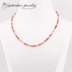 Ruby and Pink Tourmaline Gemstone Necklace with 14k Gold Plated Clasp – 16 inch + 2 inch Extension