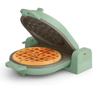 Flip-n-Store Waffle Maker with Ceramic Nonstick Coating, Kitchenware, Power Indicator Light, Cool Touch Handle & Cord Wrap, 7" Wide & 1" Deep Plates, 1000 Watt, Seaglass