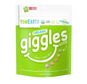 YumEarth Organic Sour Giggles Chewy Candy - Allergy Friendly (Top 9 Free), No Artificial Dyes or Flavors, Non GMO, Gluten Free, Vegan - Individually Wrapped Sour Snack Packs - 0.5 Ounce (Pack of 10)
