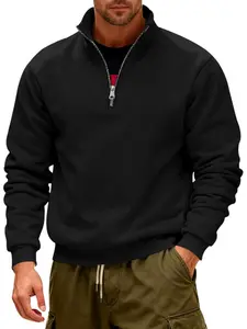 Men's Winter Fleece Lined Loose Outdoor Warm Half-Zip Stand Collar Pullover Sweatshirt, Loose Casual Athleisure, Casual Sportswear for Cold Weather